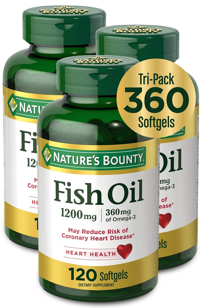 Nature’s Bounty Fish Oil, 1200mg, 360mg Omega-3, 120 (3 Pack , 360 Total) Softgels 120 Softgels