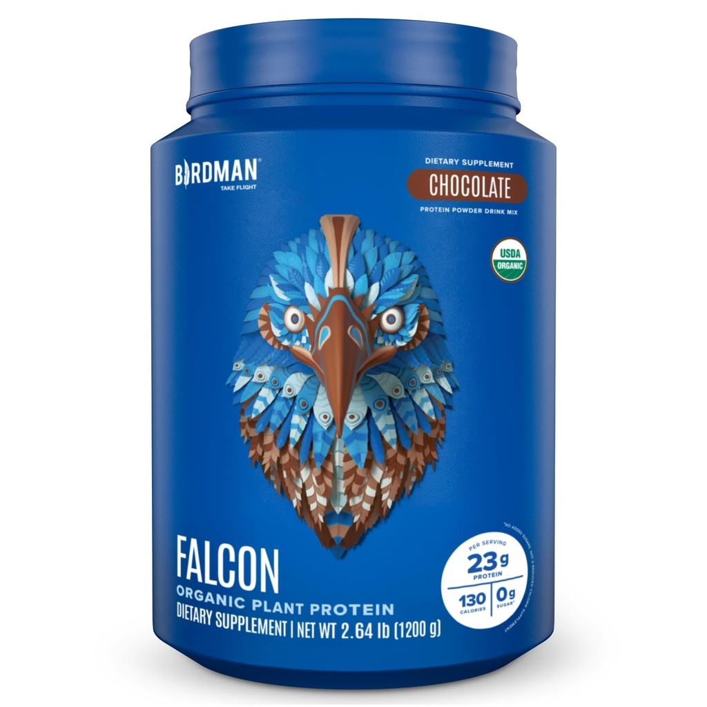 BIRDMAN Falcon Vegan Protein Powder Organic, Stevia & Sugar Free, Plant Based Protein, Low Carb, Dairy Free, Keto, Non Whey Protein, Probiotic, Pea Protein | Chocolate Flavor - 37 Servierungen - 2.64lb