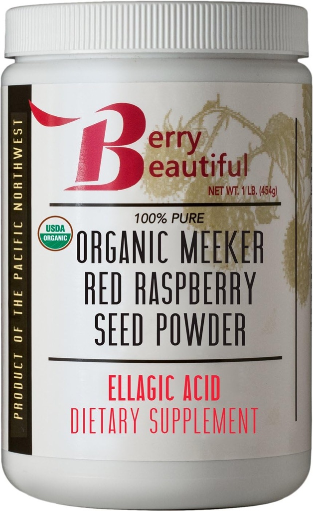 Berry Beautiful Organic Meeker Red Raspberry Seed Powder (Ellagic Acid, Fiber) - 1 lb (454g) - Kaltgepresst aus US-Grown Raspberries