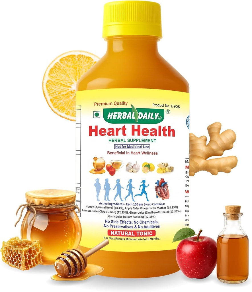 Supplément diététique de 400 ml pour la santé cardiaque - Soutient le bien-être cardiaque et le cholestérol inférieur - vinaigre de cidre de pomme (VAC), jus d'ail, gingembre, citron et miel - 1 bouteille