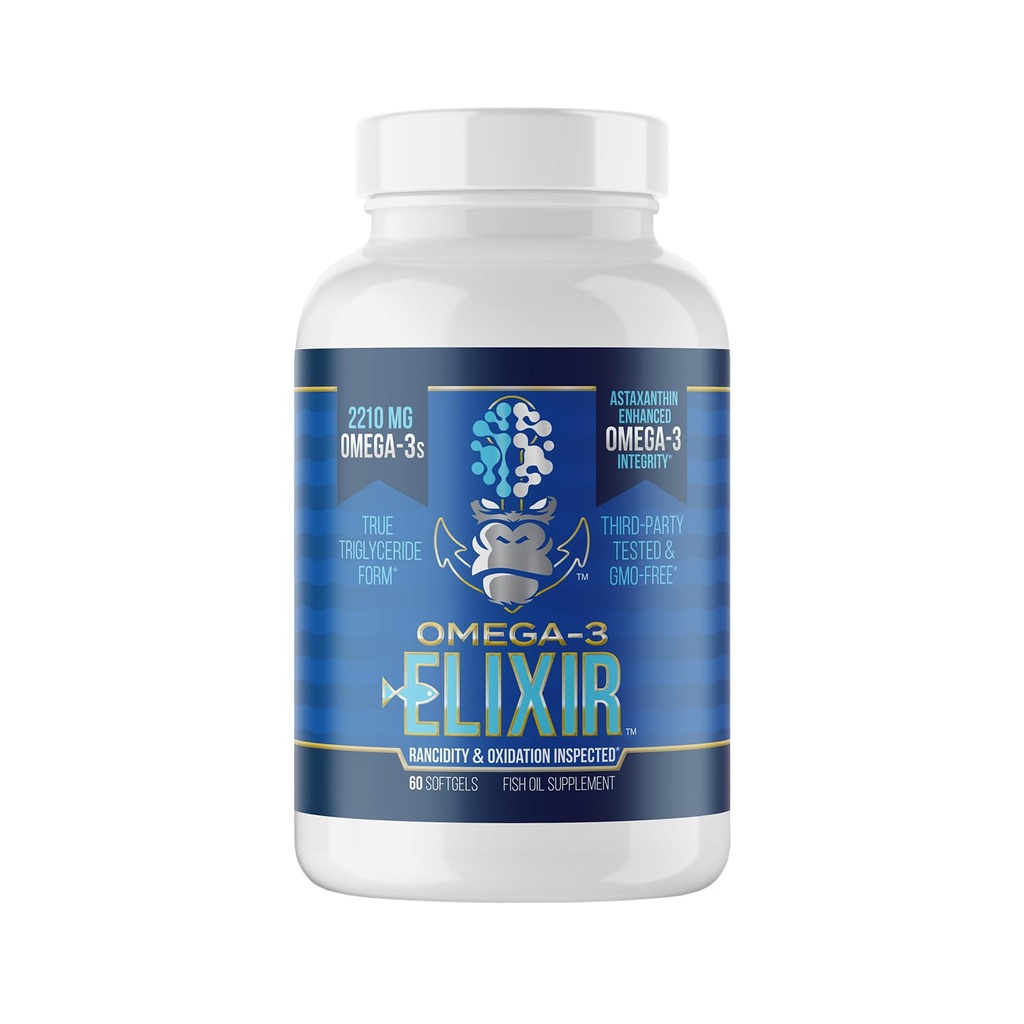 Gorilla Mind Omega-3 ElixirTM- 2210mg Huile de poisson Triglycéride ré-estérifié Forme EPA, DHA + 2 acides gras.