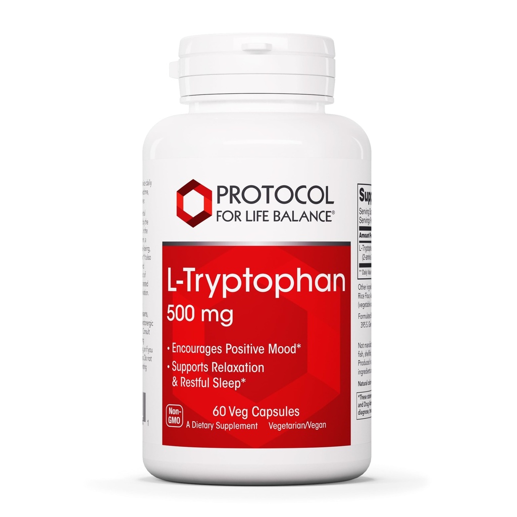 PROTOCOLE POUR LA BALANCE DE VIE L-Tryptophane 500mg - Soulagement du stress et relaxation - 60 capsules de veg