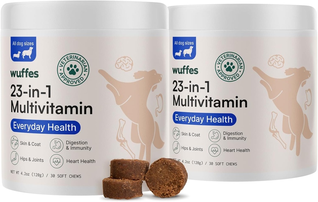 Multivitamines et compléments pour chiens à croquer - Multivitamines pour chiens de petite taille et grande race - 2 paquets - 60 Nombre