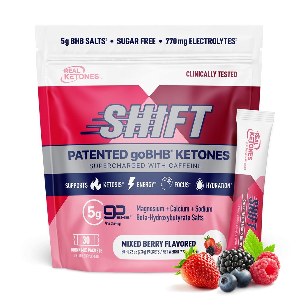 Reale Ketone BHB Exogene Ketone Getränke Mix Packets Keto Elektrolyte Pulver-Packets kein Zucker mit 4 Haupt Fasting Elektrolyte Plus Hydrating patentierte Keto BHB - 30 Zähler gemischte Berry Koffein