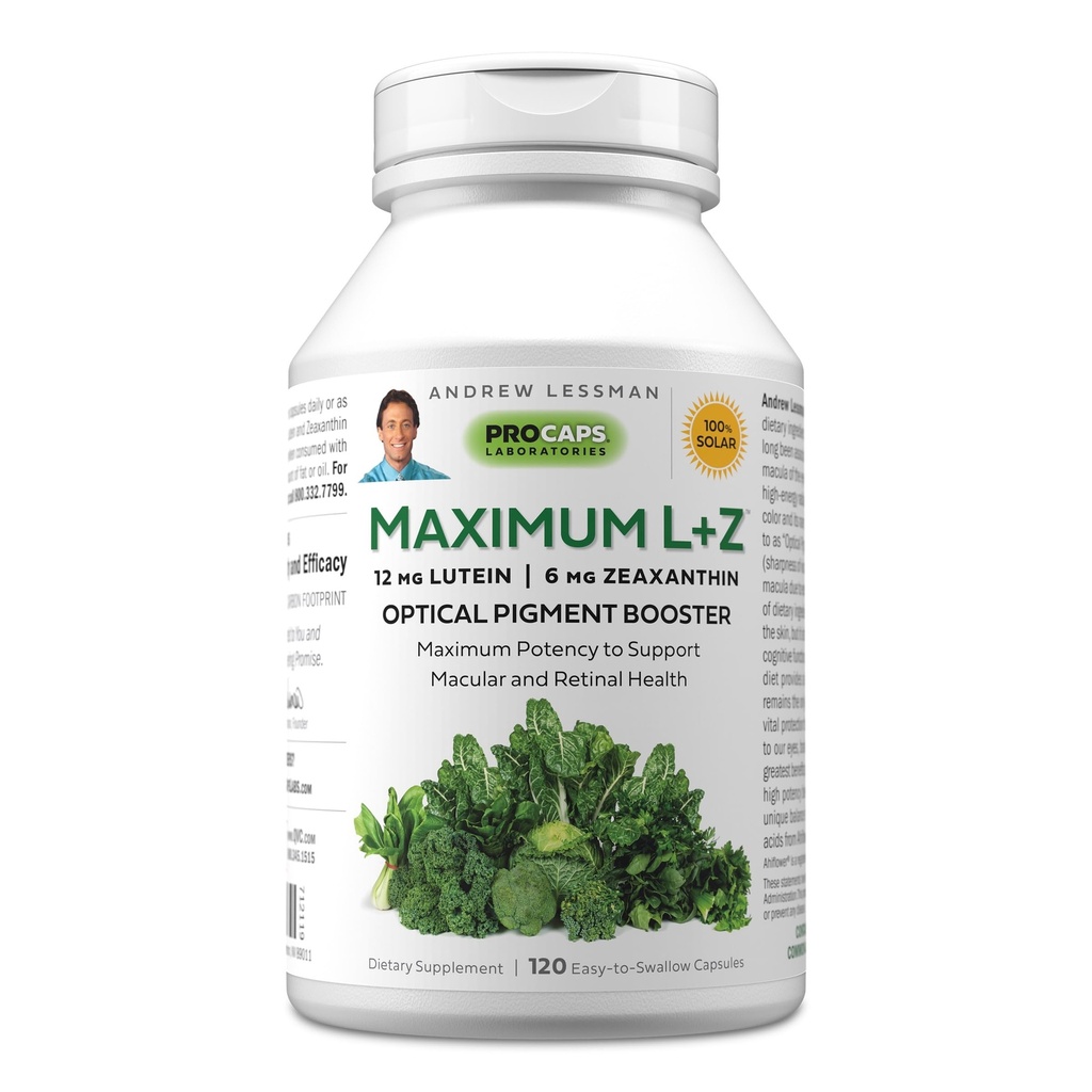 ANDREW LESSMAN Maximum L+Z 120 Softgels - 12mg Lutein, 6mg Zeaxanthin, Schlüsselnährstoffe zur Unterstützung von Augen- und Gehirngesundheit und zur Förderung gesunder Visionen. Keine Zusatzstoffe. Einfach zu Swallow Softgels
