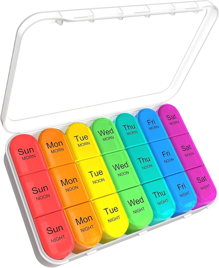 ASprink 3 Mal pro Tag Pill Organizer, 7 Tage Medizin Organizer, Große Pille Fall, Weiß, 21 Komponenten