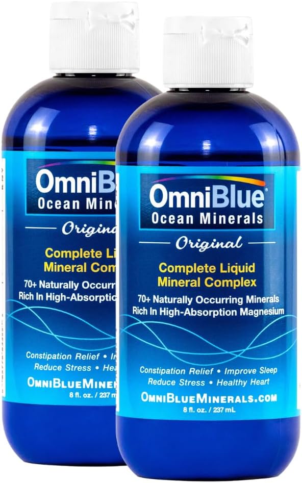 OmniBlue Ocean Minerals - 70+ Trace Minerals & Liquid Magnesium - Kalium, Chloride- Low Sodium - Natürliche Unterstützung für Schlaf, Verdauung, Regelmäßigkeit, Hydration & Elektrolyt Balance (2-Pack 8oz)