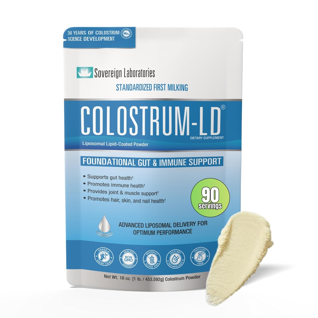 Laboratoires souverains Livraison liposomique Colostrum-LD - Poudre de colostrum - Sans gluten, réduit en lactose - 90 portions 16oz Plain