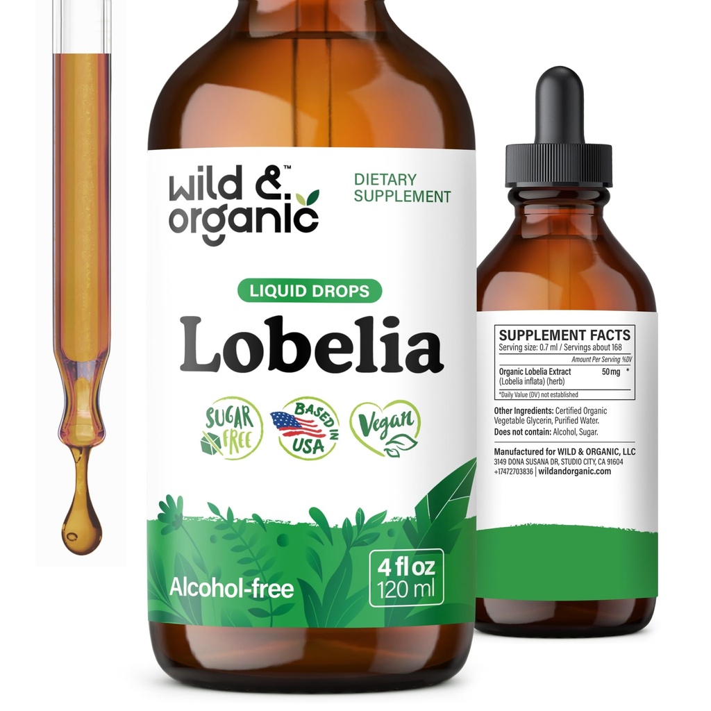 Teinture de lobelia sauvage et biologique - Détox pulmonaire et nettoyage - supplément de lobelia liquide - gouttes d'extrait de feuille végétalienne, sans sucre et sans alcool - 4 fl oz