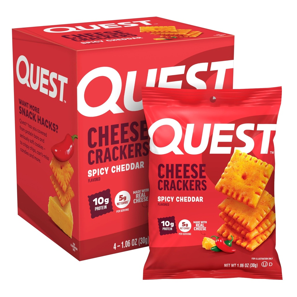 Quest Nutrition Cheese Crackers, Spicy Cheddar, 10g of Protein, Low Carb, Made with Real Cheese, Protein Snack, 4 Count