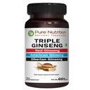 Pure Nutrition Triple Ginseng - eine einzigartige und effektive Kombination aus Red Ginseng, American Ginseng und Sibirische Ginseng. 790mg pro Kapsel | 60 Veg Caps Pack