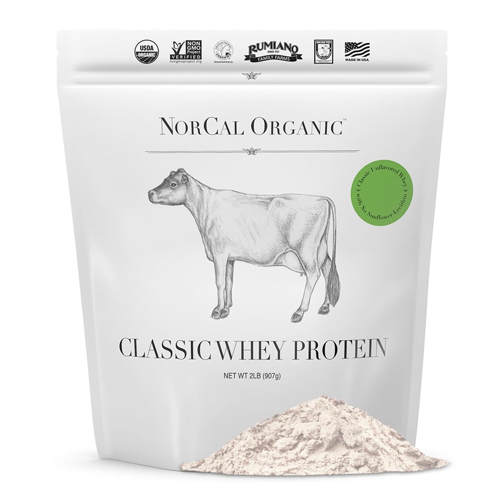 NorCal Organic - Protéine de lactosérum classique - 100% gazonné et gazonné - UNFLAVORED - Sans lécithine - en vrac de 2 lb