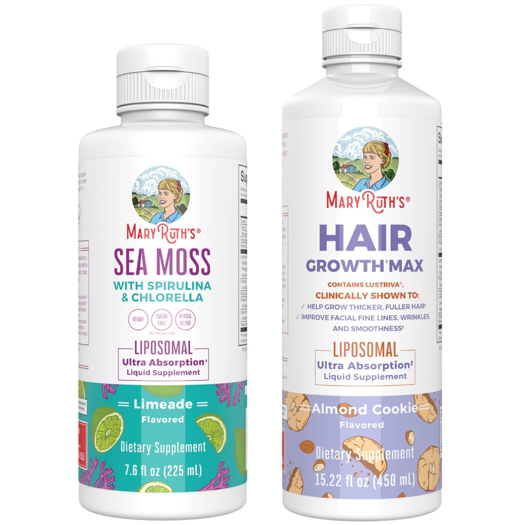 MaryRuth Organics Sea Moss Liposomal (Limeade) & Hair Growth MAX (Cookie à l'amande)