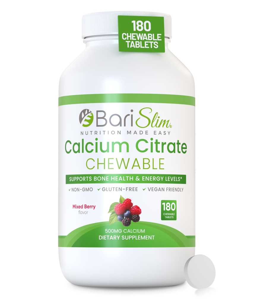 BariSlim Bariatric Calcium Citrat mit Magnesium und Vitamin D Tabs - 500 mg Calcium Citrat pro Servierung - für Patienten nach Gewichtsverlust Chirurgie | Mischbeere (90 Portionen)