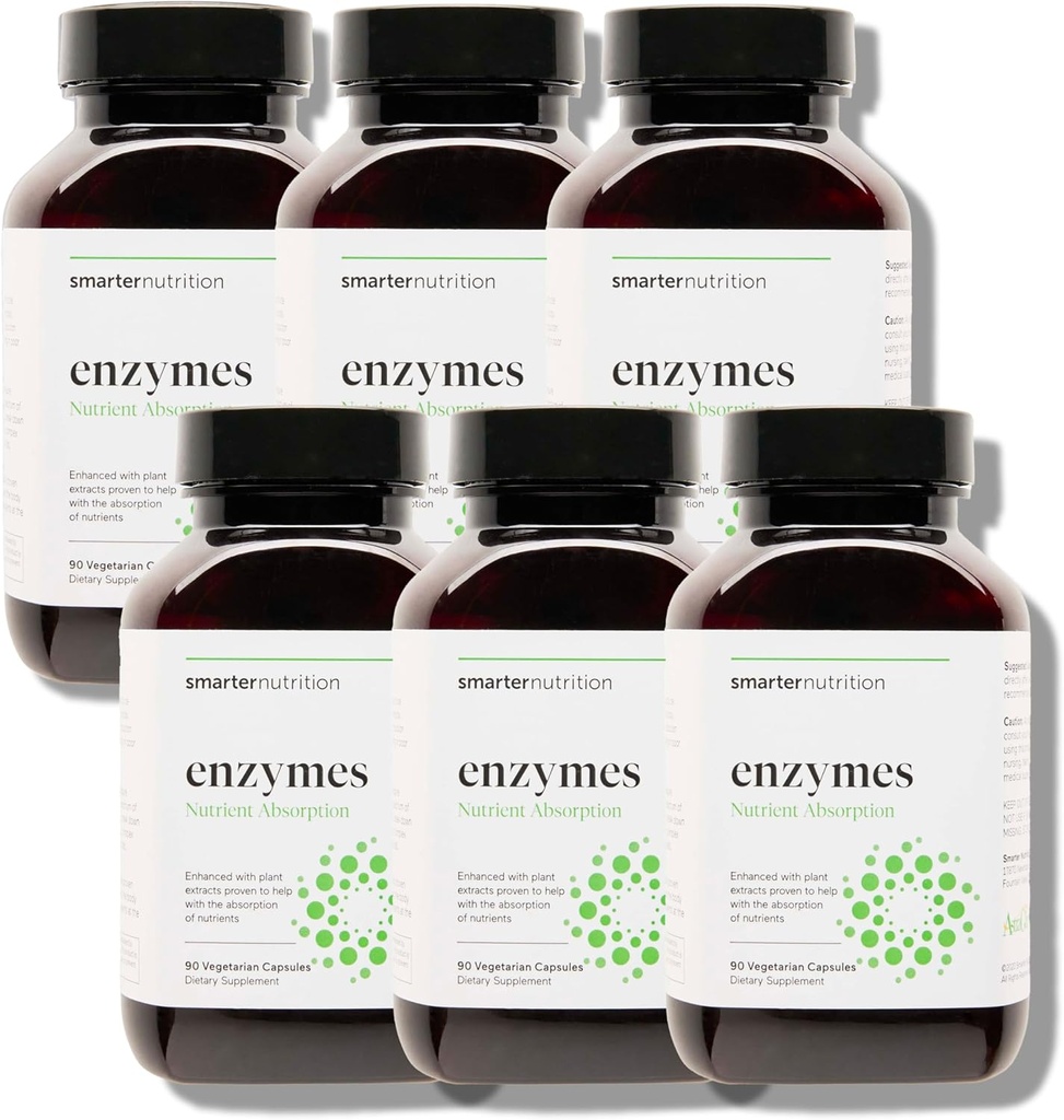 Nutrition plus intelligente Enzymes digestives véganes - Bloat de digestion & Gut Soutien de santé avec 16 enzymes multiples pour l'absorption des nutriments et le confort du temps de repas pour les hommes et les femmes - 540 Compte[180 jours]