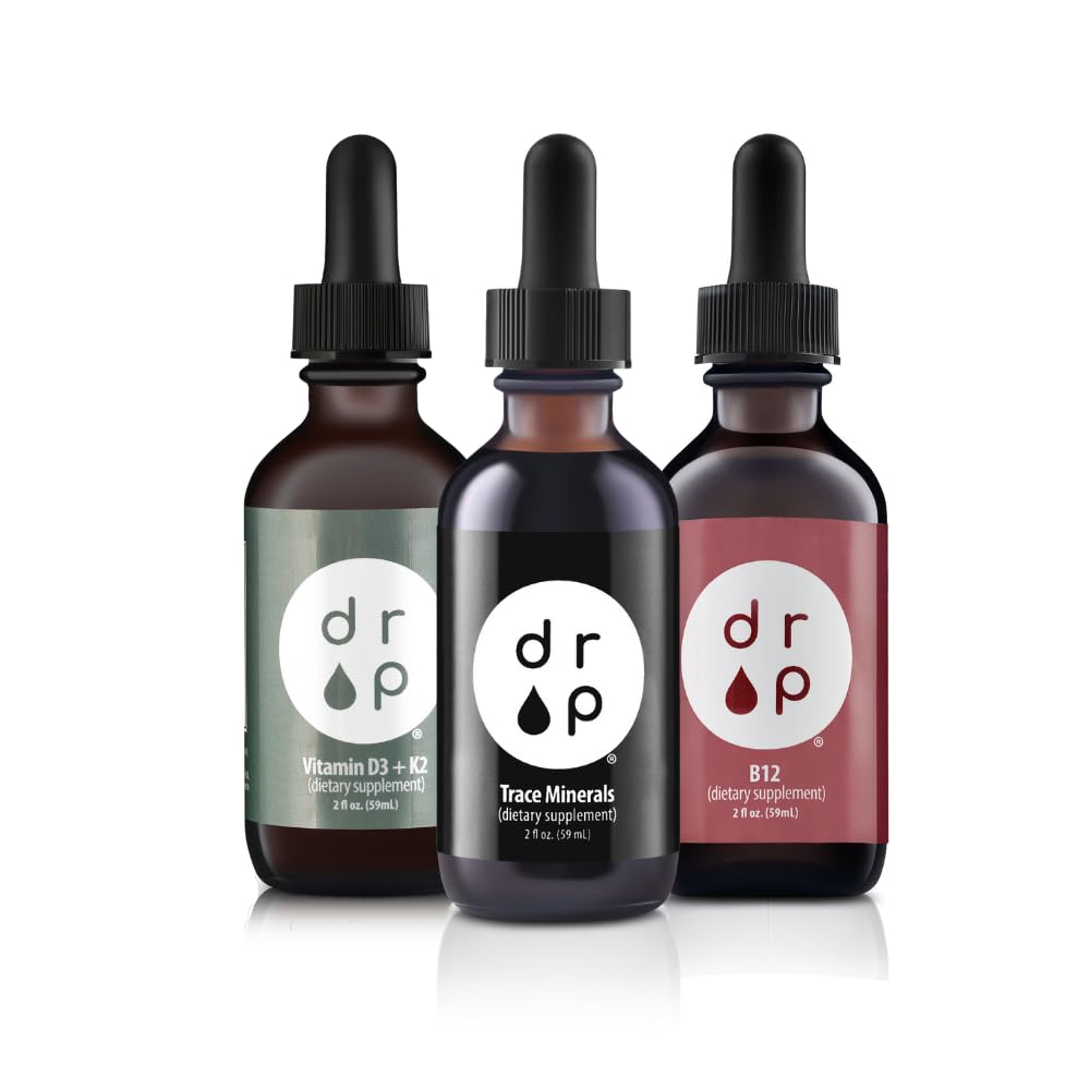 Tropfenergänzungsmittel Organische Spuren Mineralien Elektrolyt Tropfen, Vitamin D3+K2 Tropfen und Vitamin B12 Flüssigkeitstropfen Bundle