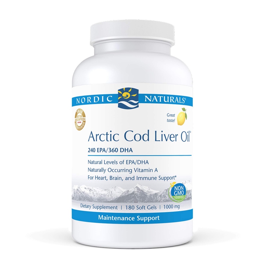 Nordic Naturals Pro - Arctic Cod Liver Oil CLO, unterstützt Herz- und Hirngesundheit - Lemon-Flavored 180 Soft Gels