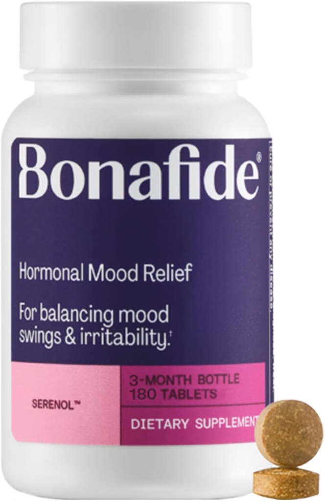 Serenol von Bonafide. Relief von Hormonal Mood Swings, Irritability, & PMS Bloating. — 3-Monats-Versorgung (180 Tabletten)