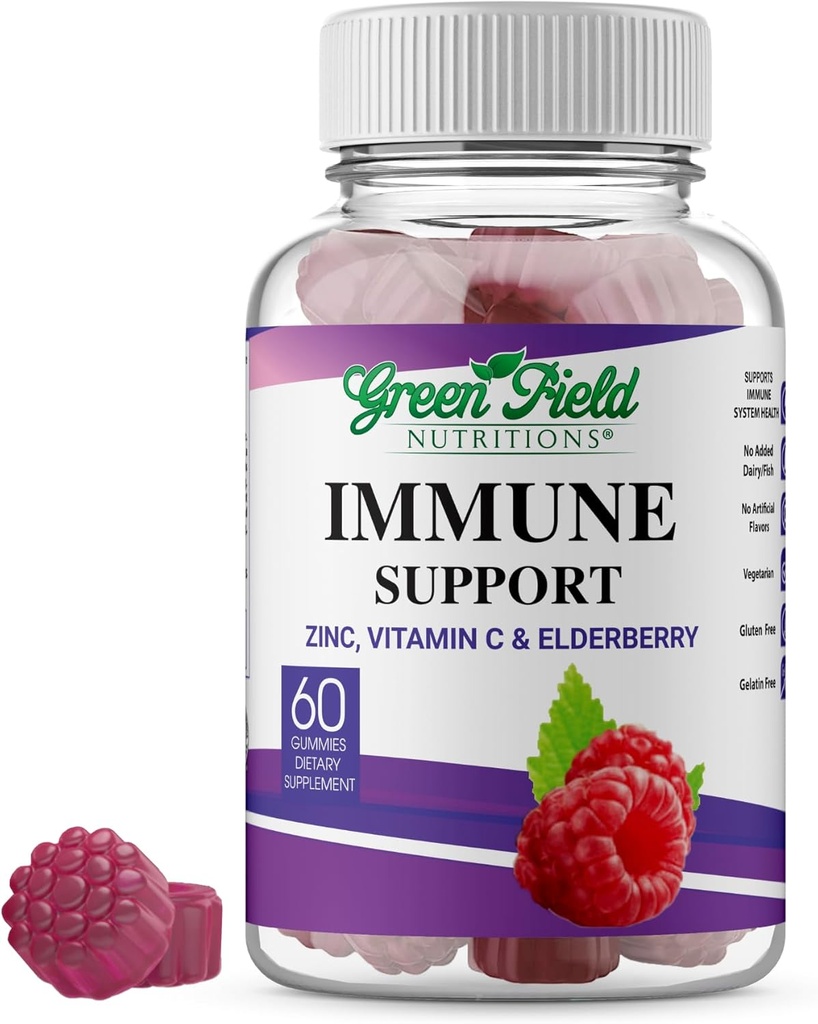 Greenfield Nutritions Halal Immune Support Elderberry Gummies für Erwachsene - Unterstützt Ihr Immunsystem natürlich mit Halal Zink und Vitamin C Gummy - 60 Delicious Mixed Berry Gummies Halal Vitamins