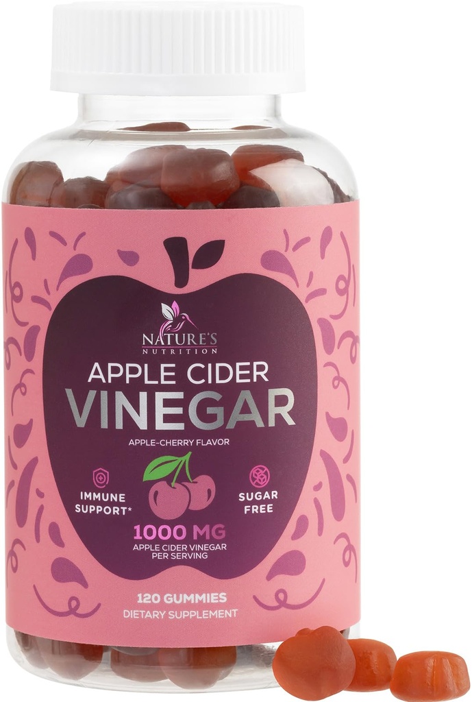 Vegan Apple Cider Essig Gummy 1000mg - Sugar Free ACV Gummis Vitamins Supplement mit Vitamin B12 für Energie - Keto Friendly Digestion, Detox, Cleanse Support - Gelatin-Free, Non-GMO - 120 Gummis