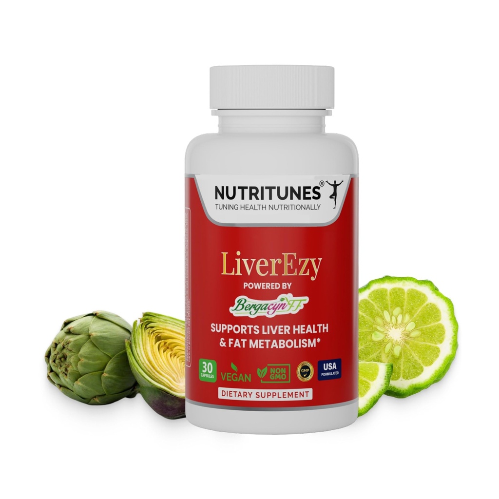 Liver Support Supplement–Supports Detox, Cleansing & Lipid Metabolism – mit Bergacyn FF (Bergamot & Artichoke) – 30 LiverEzy Vegan Capsules