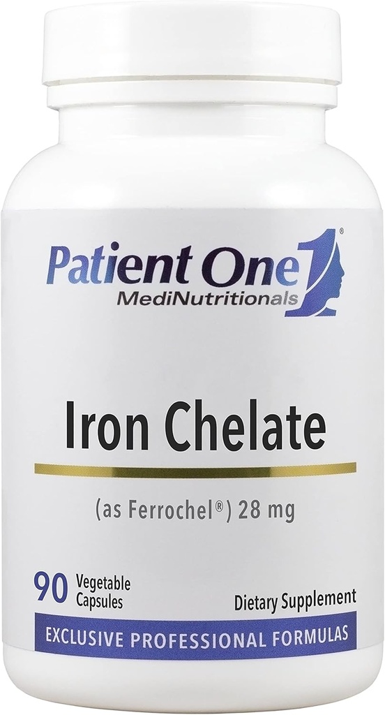 Patient One Iron Chelate 28mg | Ergänzung zur Unterstützung der roten Blutzellbildung und Funktion* | Ferrochel Marke Eisen Bisglycinat | 90 Kapseln