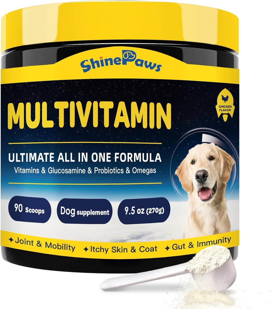 Hunde-Vitamine, Hunde-Multivitamin-Pulver, mit Probiotika, Glucosamin, Omega 3, unterstützen Gut, Gelenk & Mobilität, Itch Skin & Coat, Mineralien & Antioxidans für Immungesundheit, Täglich essentielle Hunde-Ergänzungen