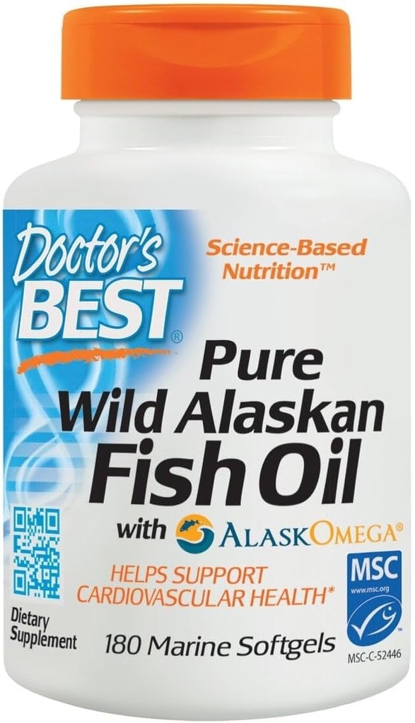 Doctor's Best Pure Wild Alaskan Fish Oil mit AlaskOmega, Herz, Gehirn, Mental Wellbeing, Augen, Non-GMO, Gluten Free, 180 Marine Softgels