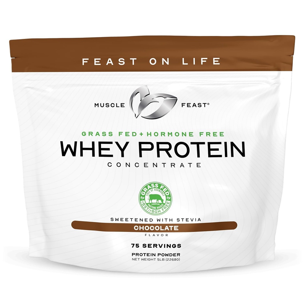 Muscle Feast Gras-Fed Whey Protein Konzentrat Pulver, All Natural, Hormone freie Weide Raised Whey Protein Pulver für Frauen & Männer, Clean, Non-GMO & Gluten freie Whey Konzentrat - Schokolade, 5lb