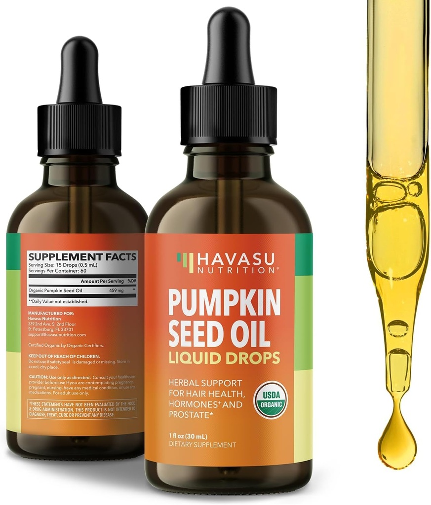 Kürbis Seed Oil - USDA Organic - Kalt gepresst für Haar, Prostata und Hormonunterstützung - 2 Monate Versorgung - Flüssige Tropfen für Männer und Frauen - Vegan, Non-GMO, und Glutenfrei - entflammt, 1 Fl Oz