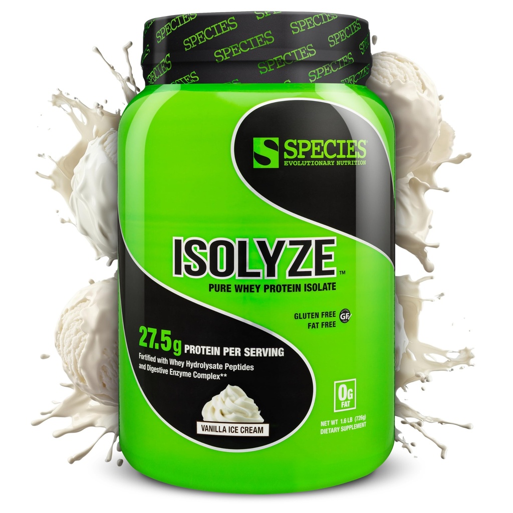 Spezies Nutrition Isolyze Whey Protein Powder, 100% Whey Isolate für Muskelaufbau, 27,5g Protein pro Scoop, kein Zucker & Low Fat (Vanilla Ice Cream, 22 Servierungen)