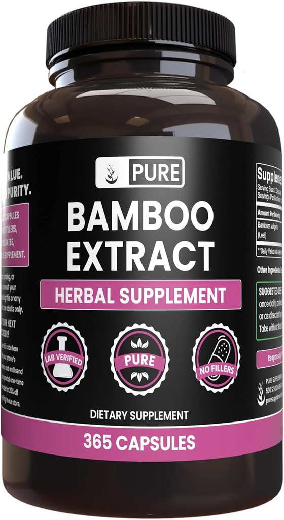PURE ORIGINAL INGREDIENTS Bambusextrakt (365 Kapseln) Kein Magnesium oder Reisfüller, Immer rein, Lab Verifiziert