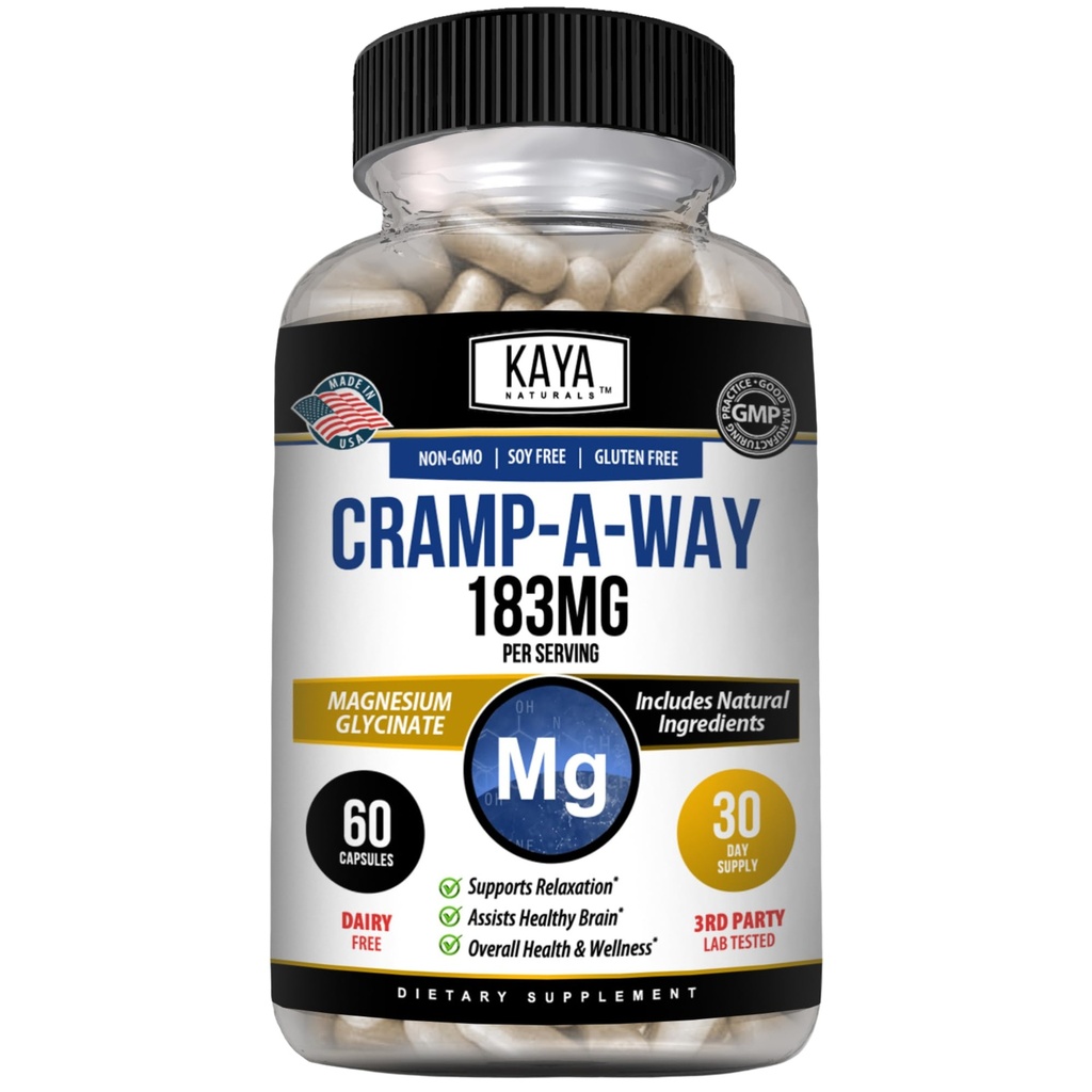 Kaya Naturals Cramp-A-Way Magnesium Glycinate 183mg (60 Count (Pack of 1)