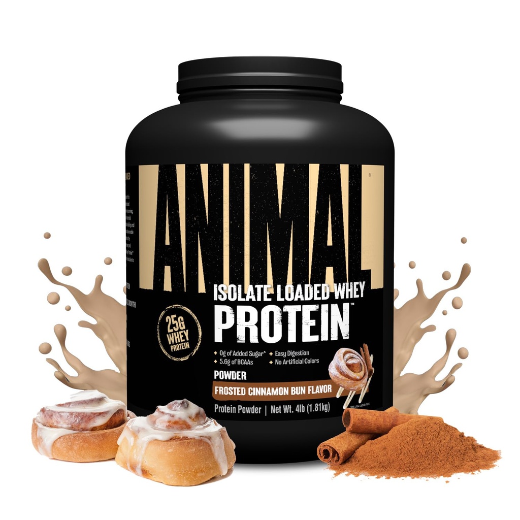 Poudre de protéines isolates de lactosérum animal - Loaded for Pre & Post Workout Muscle Builder and Recovery with Digestive Enzymes for Men & Women - 25g Protéines, Grand Goût, Faible Sucre - Bun de cannelle congelée 4 lbs