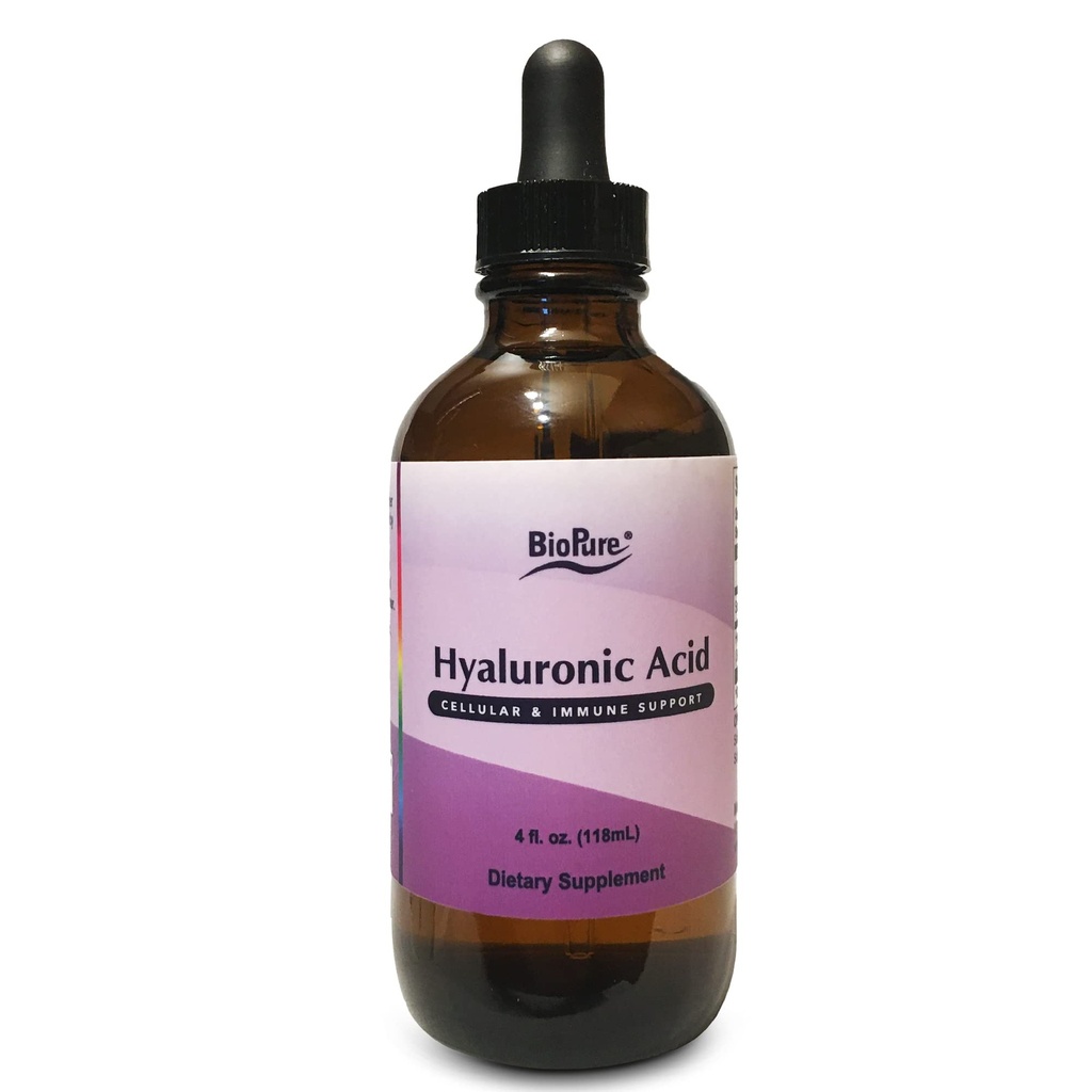 Solution liquide d'acide hyaluronique BioPure – Toutes les formes naturelles et hautement biodisponibles d'acide hyaluronique pour usage oral et thématique au bénéfice de la lubrification articulaire et de l'hydratation cutanée, de l'élasticité – 4 fl oz