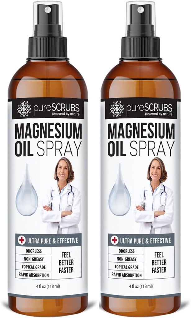 Reines topisches Magnesiumöl-Spray, Ultra schnelle Absorption für bessere Gesundheit, reines Zechstein-Brine - (2 Flaschenwert-Pack)