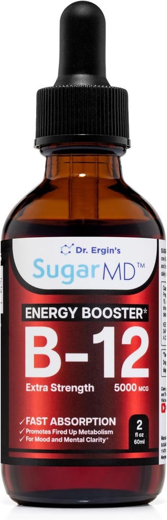 SugarMD Vitamin B12 5000 mcg Flüssigkeitstropfen – 2 fl oz (60ml) Energietropfen für Frauen und Männer – Non-GMO & Gluten freie Flüssigkeit B12 Tropfen mit maximaler Absorptionsformel