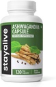 STAY ALIVE Ashwagandha mit schwarzem Pfeffer, 10:1 Extrakt, 120 Pillen, 100% reines Wurzelpulver, extra Stärke Kapseln, Non-GMO & Gluten freie Ashwagandha Ergänzungen für Frauen und Männer