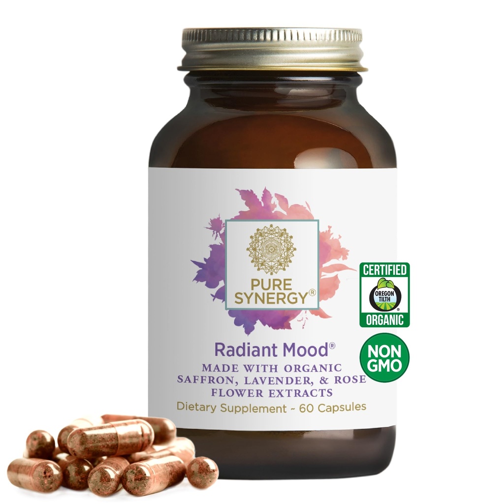 Pure Synergy Radiant Mood | Natürliche Stimmung und Schlaf Ergänzung mit Bio-Saffron | mit Saffron, Lemon Balm und Magnolia Bark | für Schlaf, und Stress-Unterstützung (60 Kapseln)