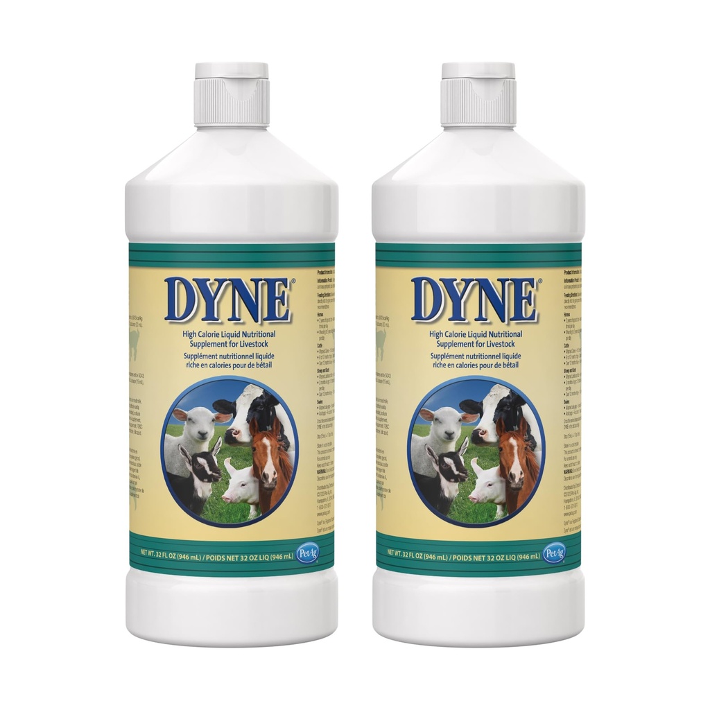 PetAg Dyne supplément nutritionnel liquide à haute calorie pour le bétail - 32 oz - Comprend les vitamines ajoutées - Excellent pour les animaux sous-poids, stressés ou récupérant