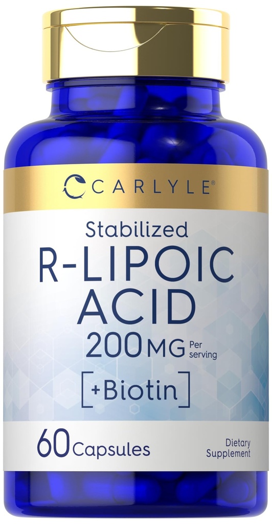 Carlyle R-Lipoic Acid 200mg | 60 Kapseln | Stabilisierte RLA mit Biotin | Non-GMO, Glutenfrei