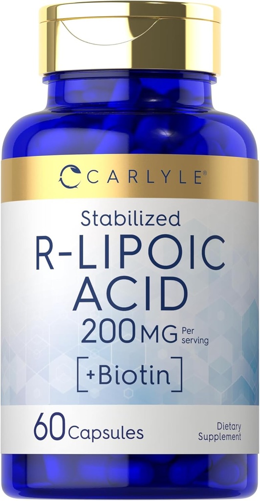 Carlyle R-Lipoic Acid 200mg | 60 Kapseln | Stabilisierte RLA mit Biotin | Non-GMO, Glutenfrei