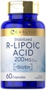 Carlyle R-Lipoic Acid 200mg | 60 Kapseln | Stabilisierte RLA mit Biotin | Non-GMO, Glutenfrei