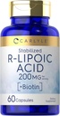 Carlyle R-Lipoic Acid 200mg | 60 Kapseln | Stabilisierte RLA mit Biotin | Non-GMO, Glutenfrei
