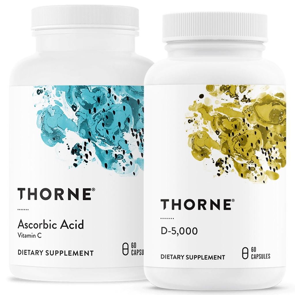 THORNE - Ensemble de soutien immunitaire et bien-être - Acide asorbique et vitamine D-5000 - Fonction antioxydante et immunitaire - 60 portions