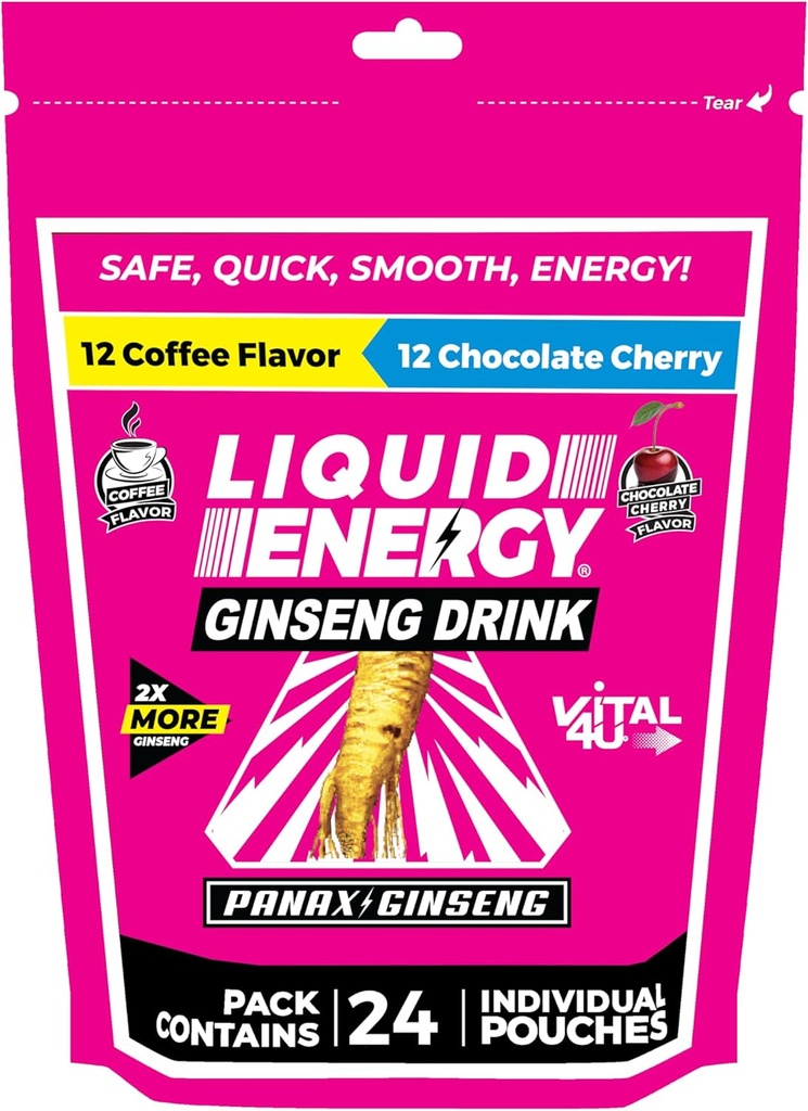 VITAL 4U® Liquid Energy Shot - Kaffee & Schokolade Kirsche Combo Pack, Ginseng, B Vitamine, Natürlich gesüßt, 24 ct
