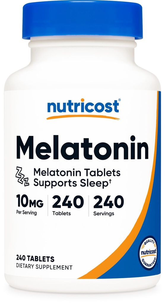 Nutricost Melatonin 10mg, 240 Tabletten - 10mg pro Portion, Nicht-GVO, Glutenfrei