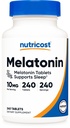 Nutricost Melatonine 10mg, 240 comprimés - 10mg par portion, sans OGM, sans gluten
