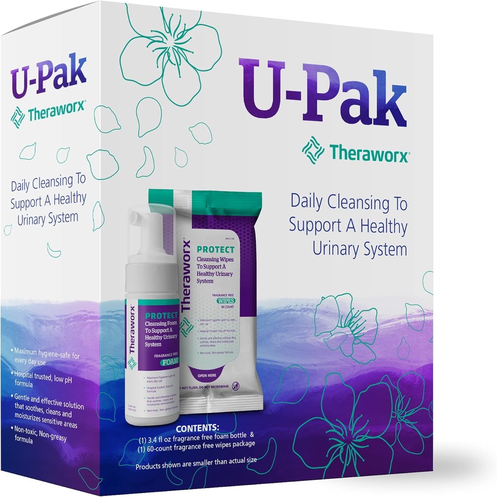 Theraworx Protect U-Pak 60-Ct Wipes & Hygiene Foam 3.4 Unze für Urinärgesundheit (Pack mit 1)