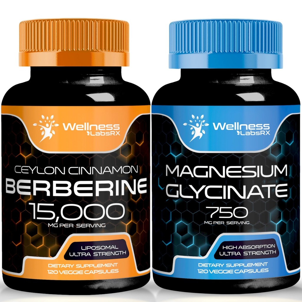 Berberine Supplement 1500mg - Liposomal Berberine mit Ceylon Cinnamon ♥ Magnesium Glycinat Kapseln - 750mg - Magnesium Supplement Hohe Absorptionsergänzung